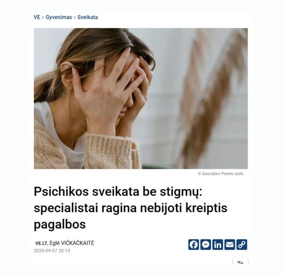 A.Lileikienė pabrėžia, kad rūpintis psichikos sveikata nereiktų tik tuomet, kai žmogaus sunkumai tampa sunkiai pakeliami