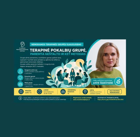 NEMOKAMA TERAPINĖ POKALBIŲ GRUPĖ SUAUGUSIESIEMS